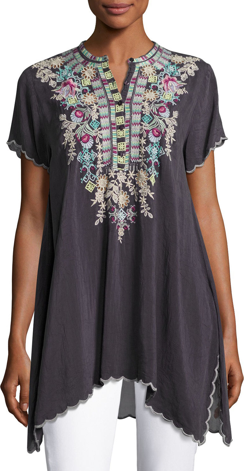 Johnny Was Livana Embroidered Short-Sleeve Tunic