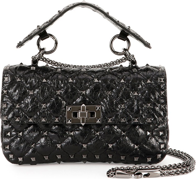 Valentino Rockstud Quilted Shrunken Leather Shoulder Bag