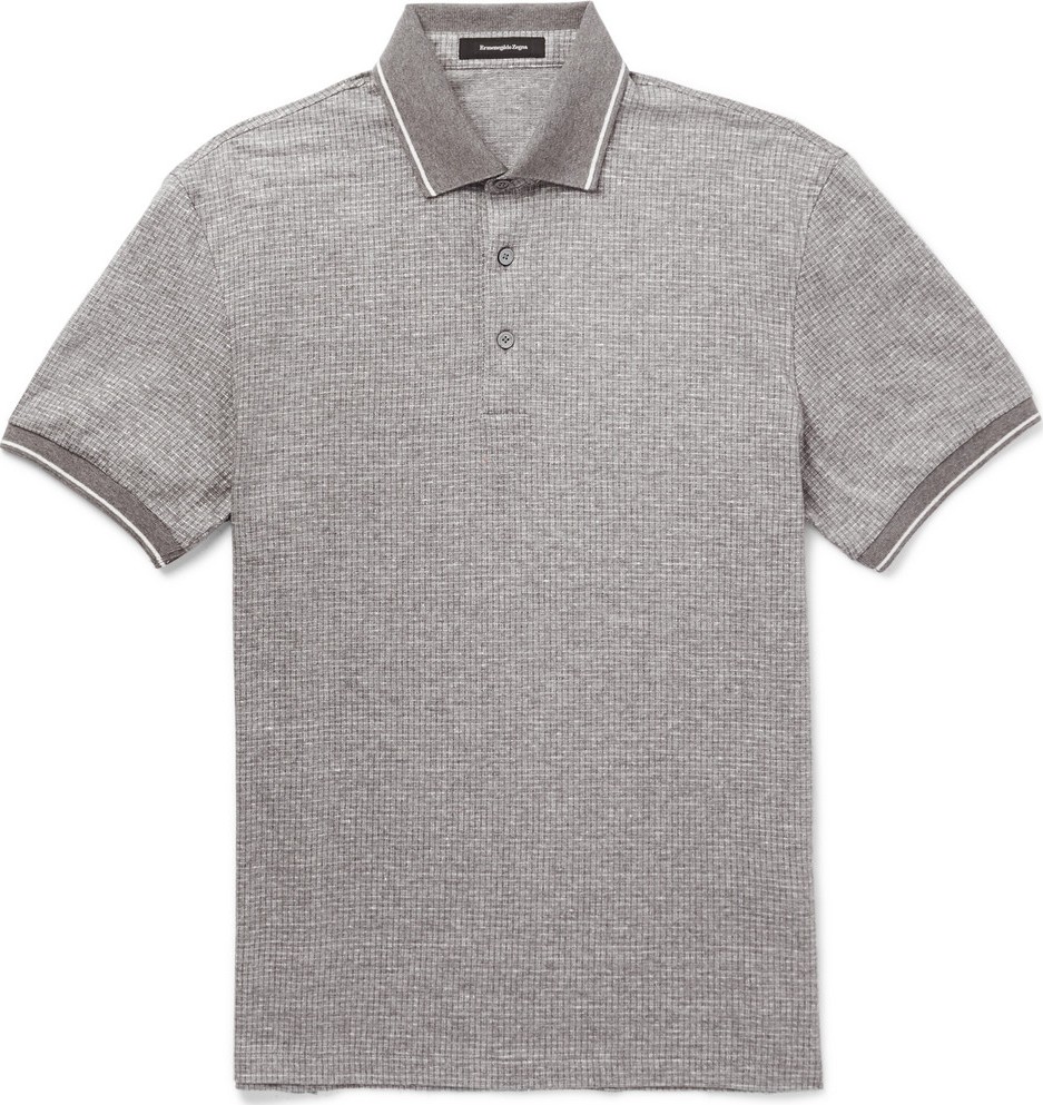 Ermenegildo Zegna Contrast-Tipped Cotton and Linen-Blend Polo Shirt