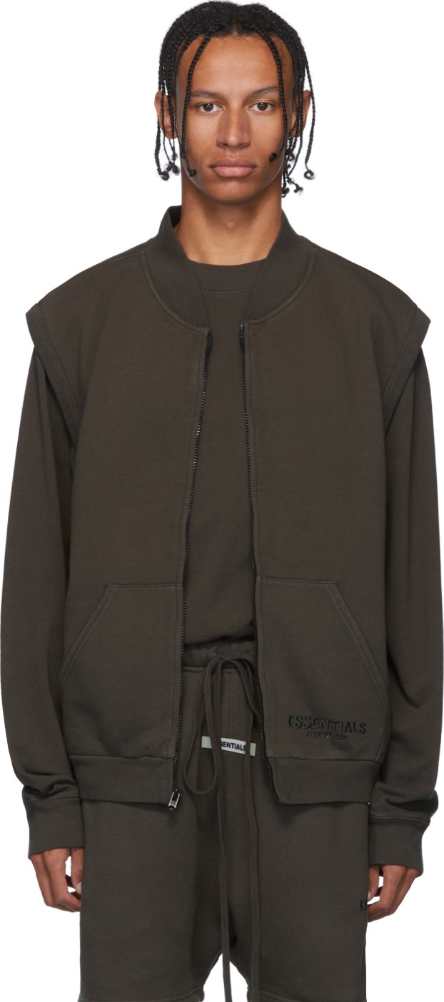 Essentials SSENSE Exclusive Khaki Sleeveless Zip-Up Sweater