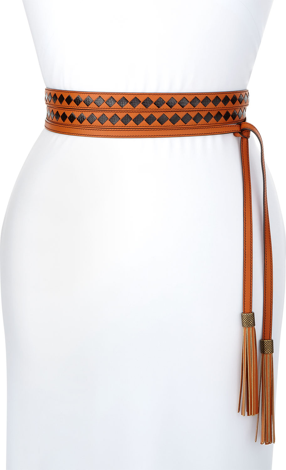 Bottega Veneta Two-Tone Lambskin & Snakeskin Intrecciato Belt