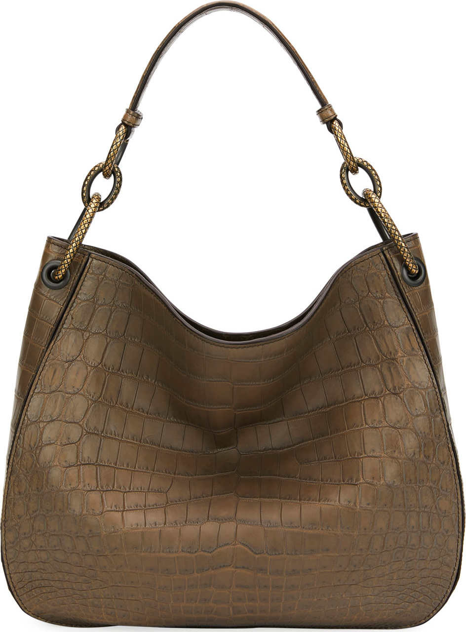 Bottega Veneta Soft Crocodile Loop Hobo Bag