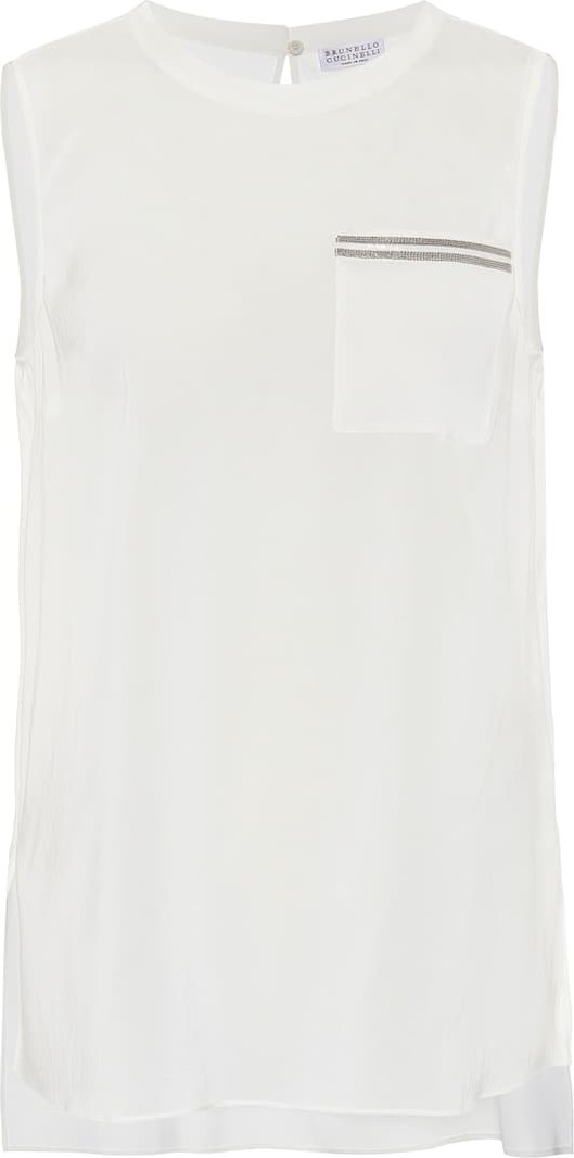 Brunello Cucinelli Embellished stretch-silk top