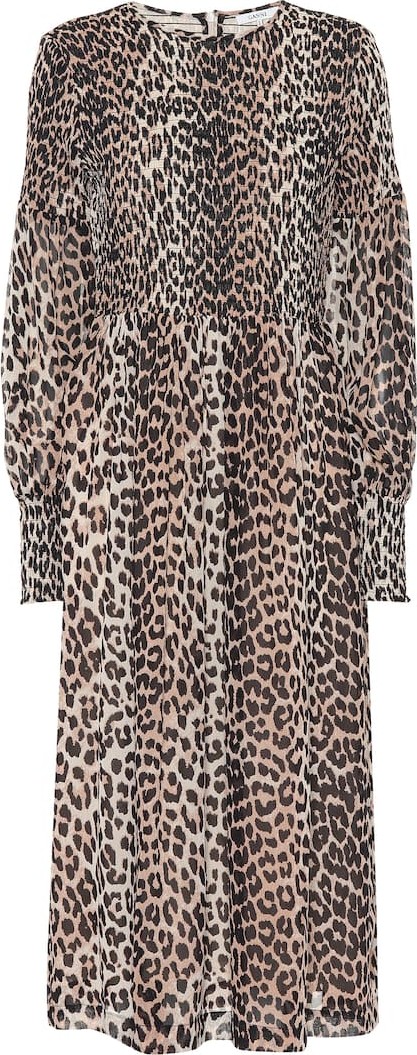 Ganni Leopard print georgette midi dress