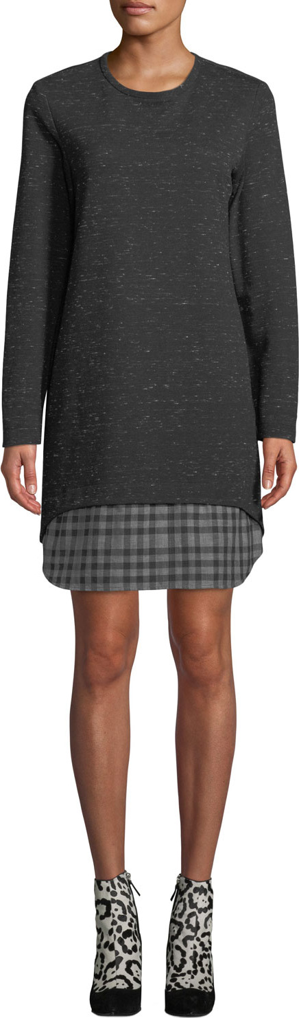 Finley Madison Long-Sleeve Checkered-Layer Dress