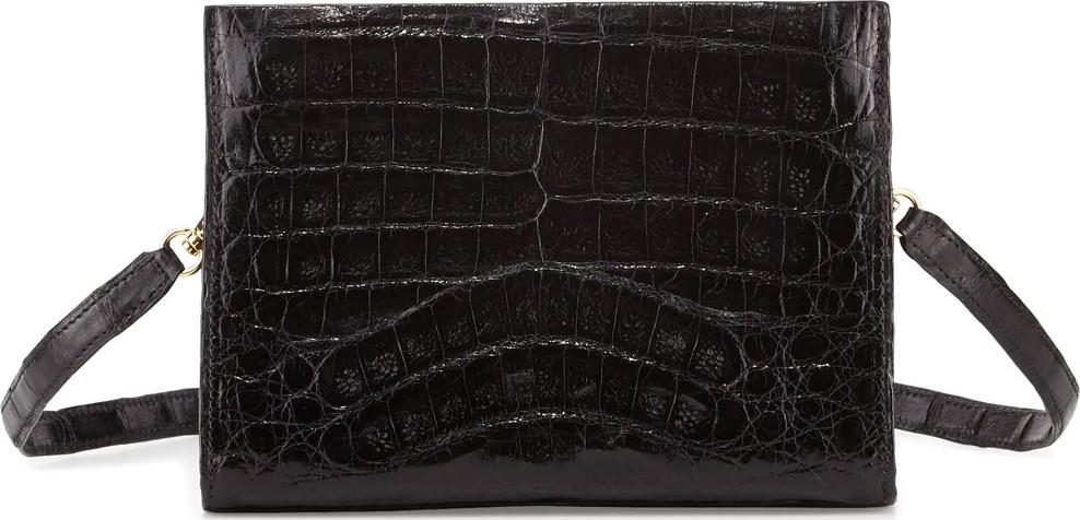 Nancy Gonzalez Crocodile Small Clutch Bag, Black Shiny