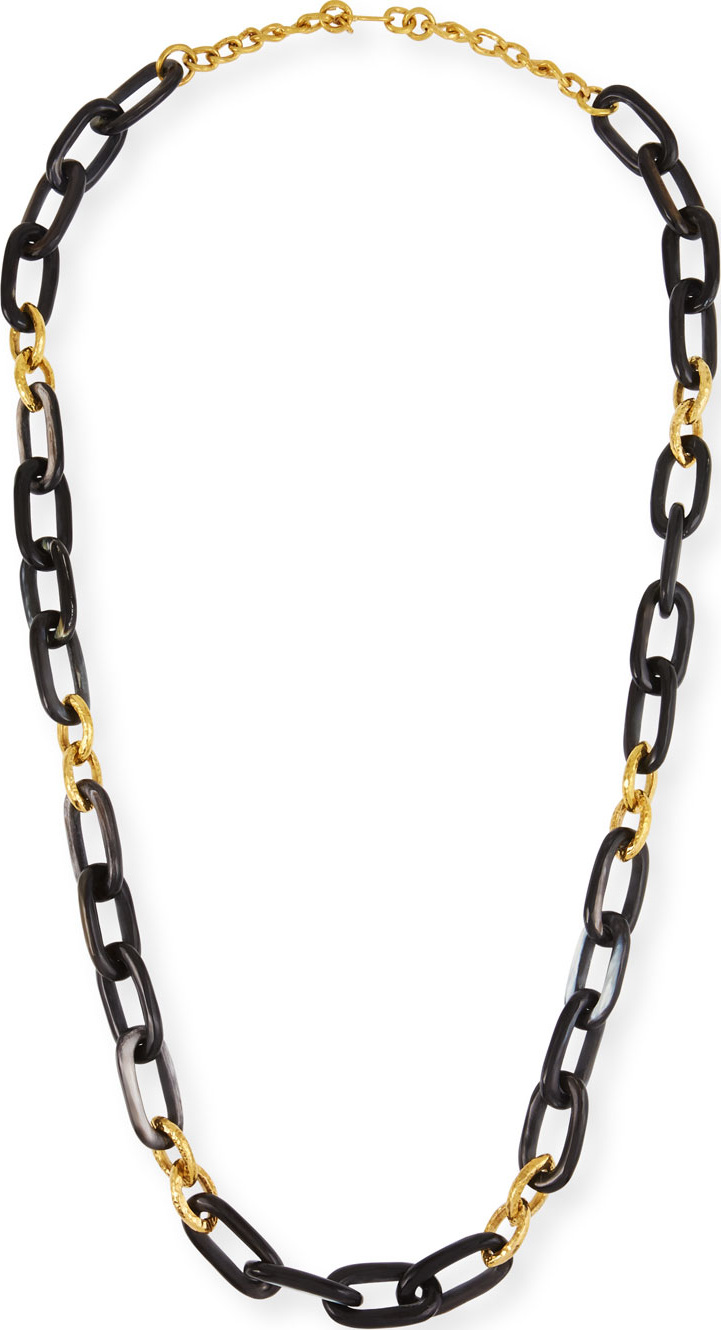 Ashley Pittman Dark Horn & Bronze Alternating Link Necklace, 38"L