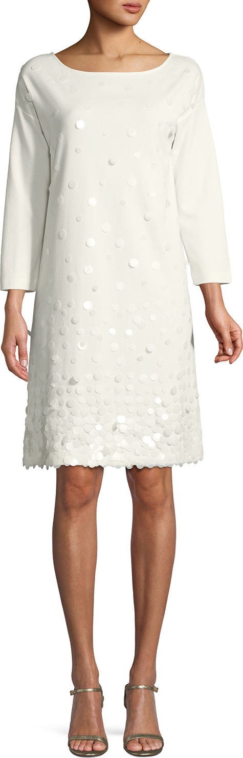 Joan Vass Sequined-Front 3/4-Sleeve Dress