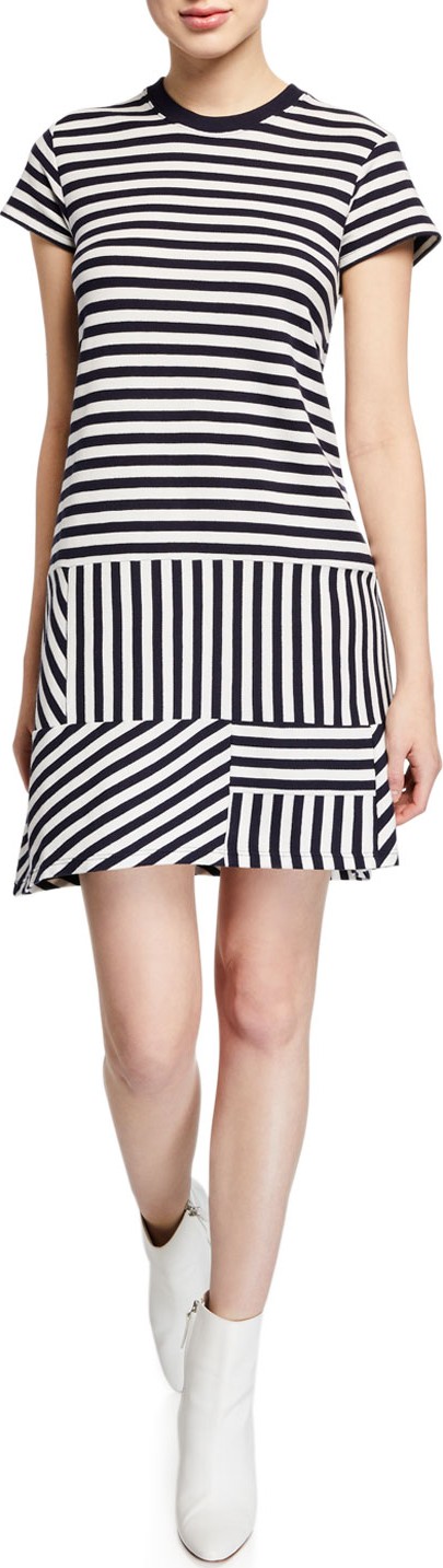 ATM Anthony Thomas Melillo Striped Pique Short-Sleeve Tee Dress