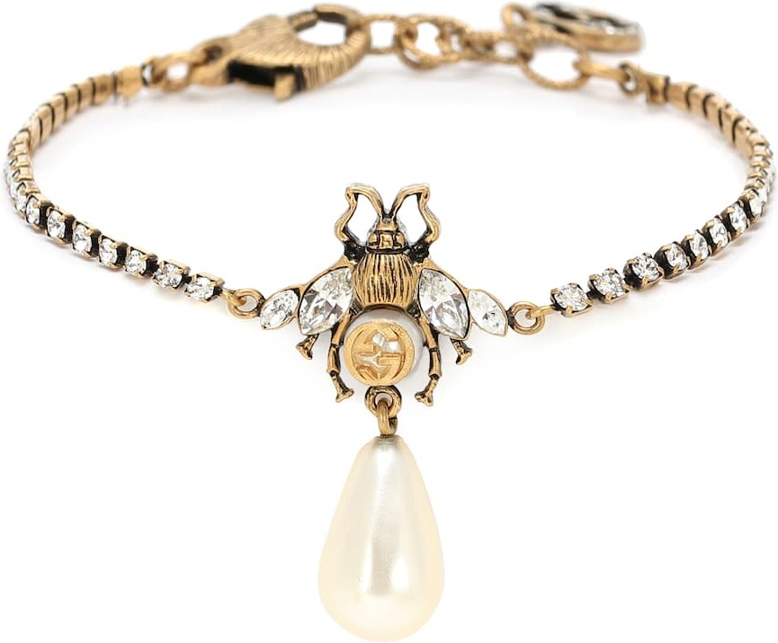 Gucci Bee crystal bracelet with faux pearl