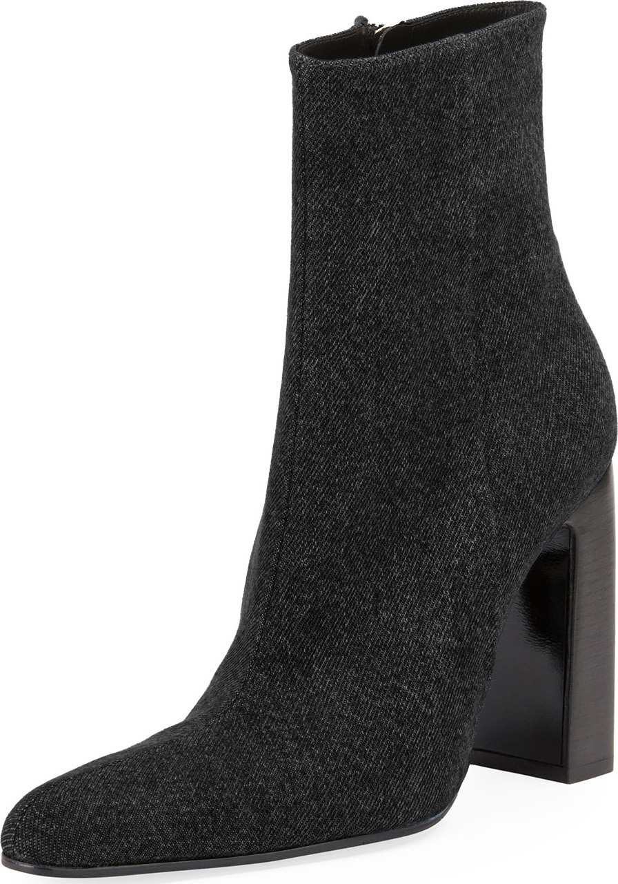 Balenciaga Denim Round-Toe Block-Heel Booties