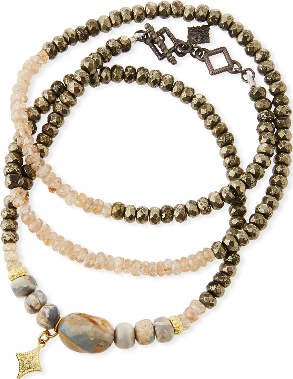 Armenta Old World Triple-Wrap Pyrite, Zircon & Boulder Opal Bead Bracelet