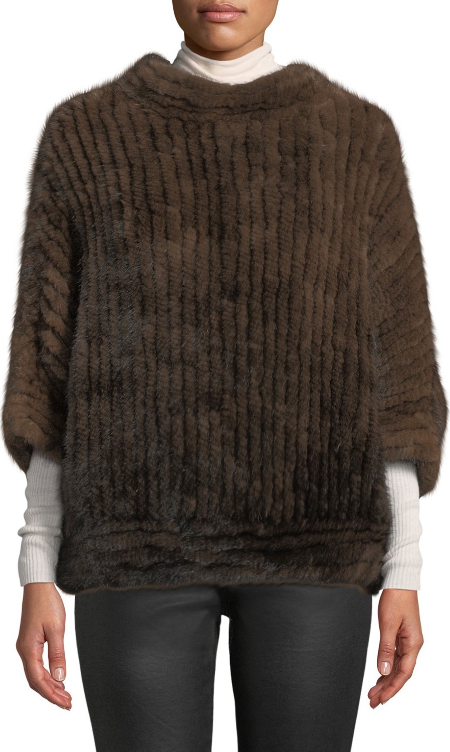 Adrienne Landau Bateau-Neck Mink Fur Poncho