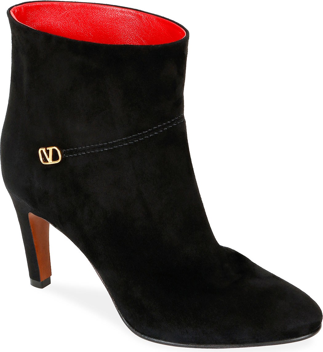 Valentino Go Logo Suede Ankle Booties