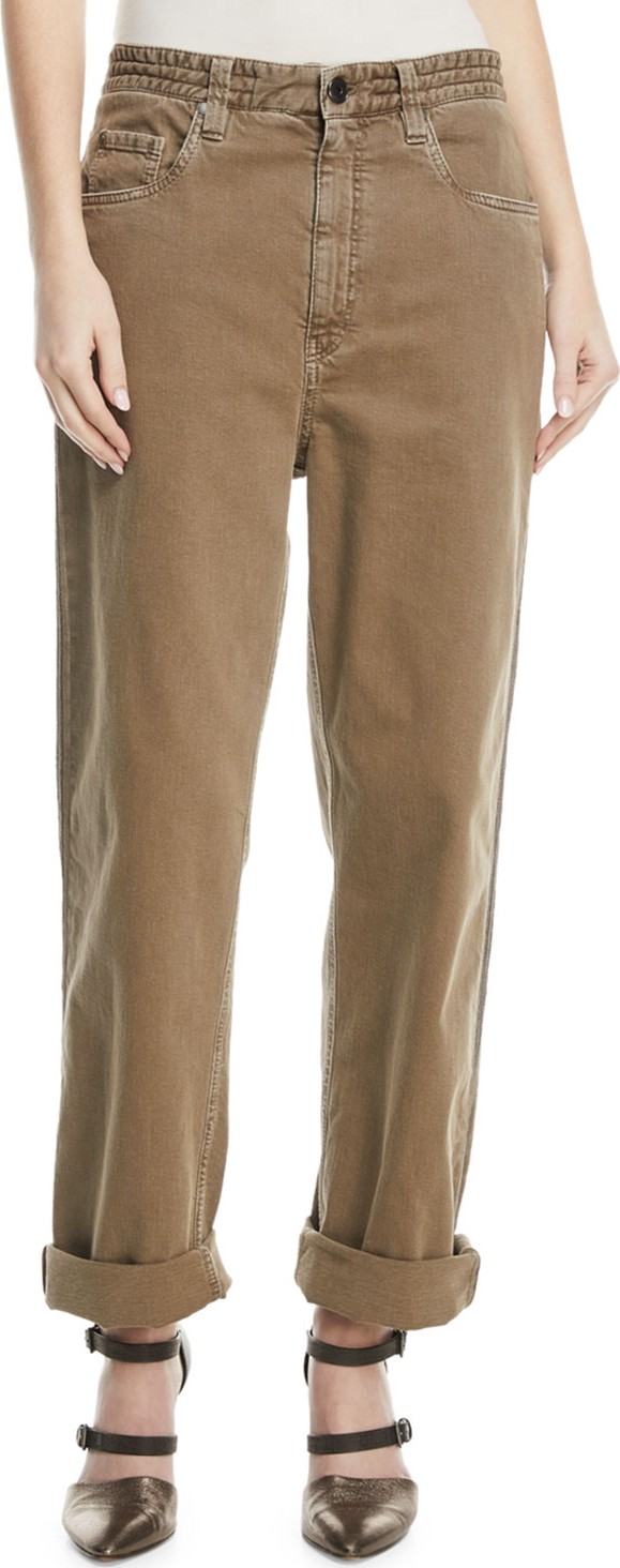 Brunello Cucinelli Garment-Dye Denim Pants with Monili 4-Track Side Detail