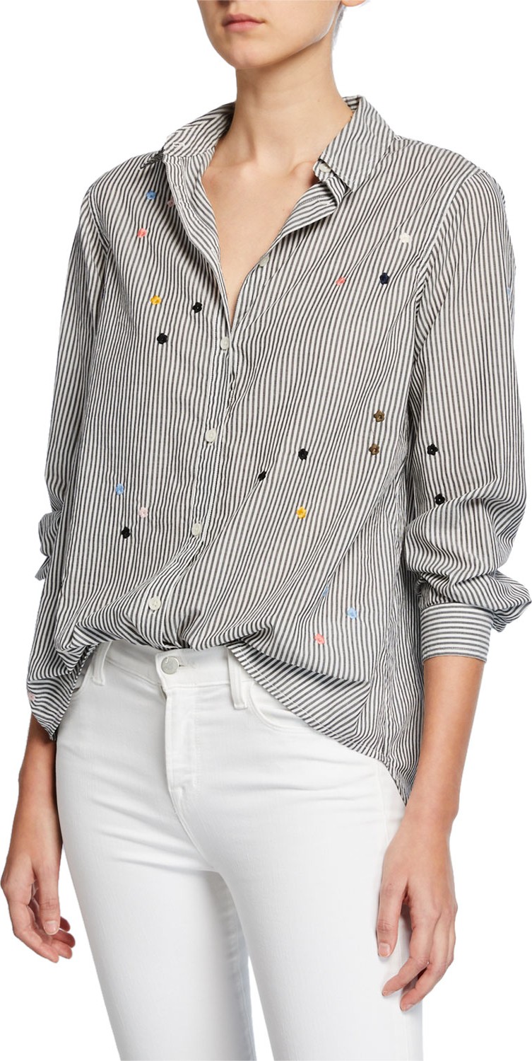 THE GREAT. The Oversized Swing Oxford Embroidered Top