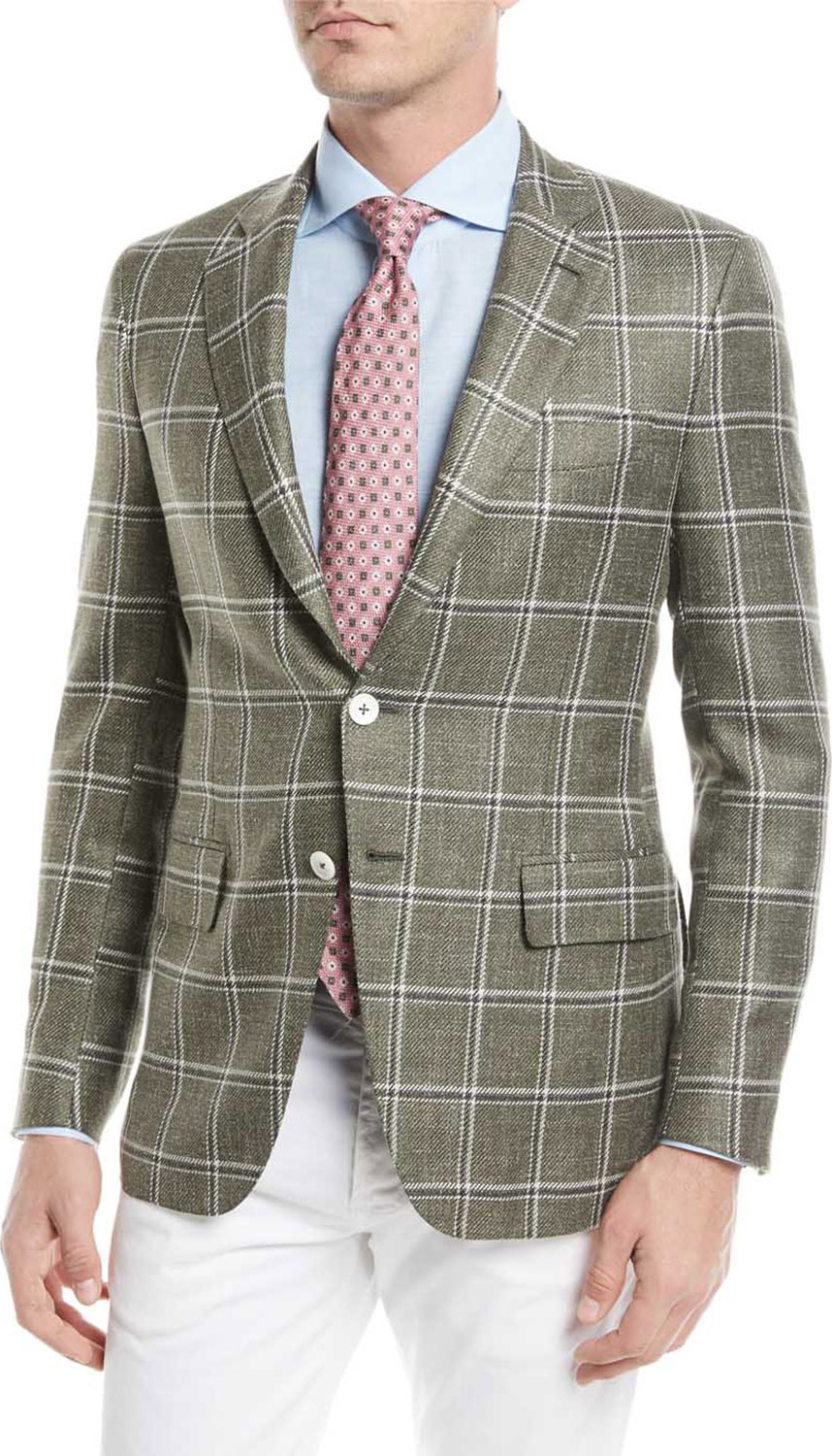 Isaia Windowpane Twill Two-Button Jacket