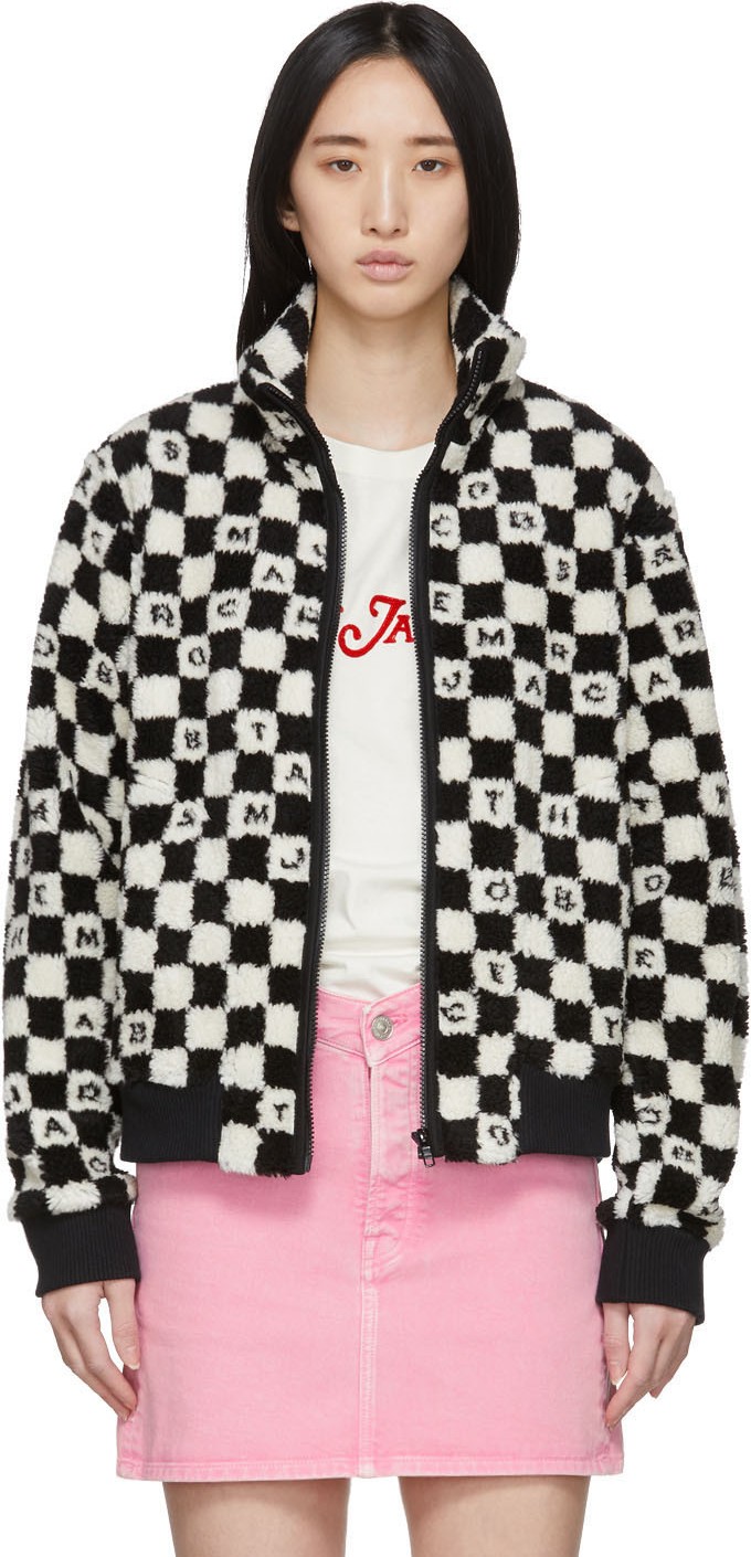 MARC JACOBS Black & White Logo Checkered Fleece Jacket