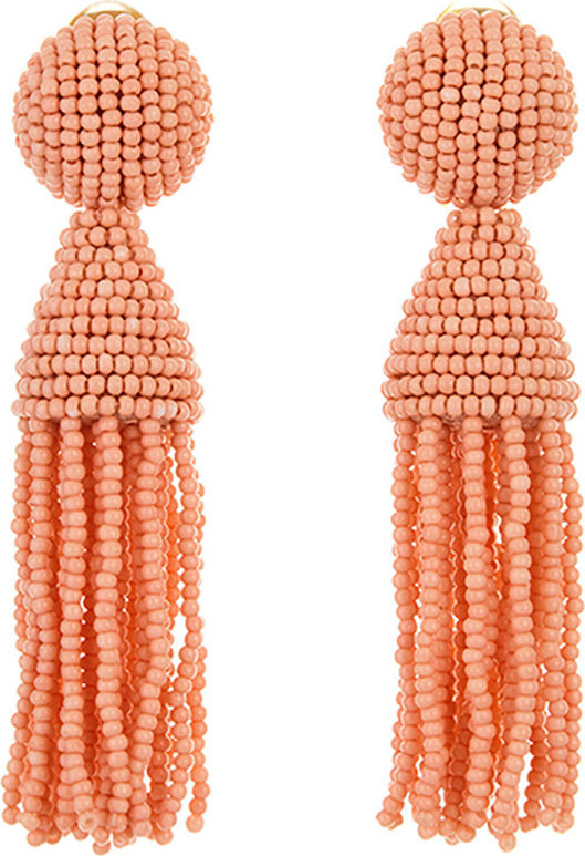 Oscar De La Renta Short Beaded Tassel Clip-On Earrings