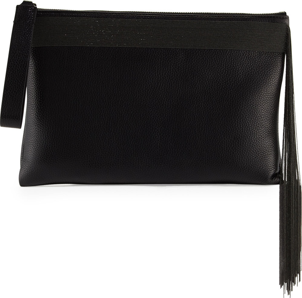 Brunello Cucinelli Monili Fringe Wristlet Clutch Bag, Black