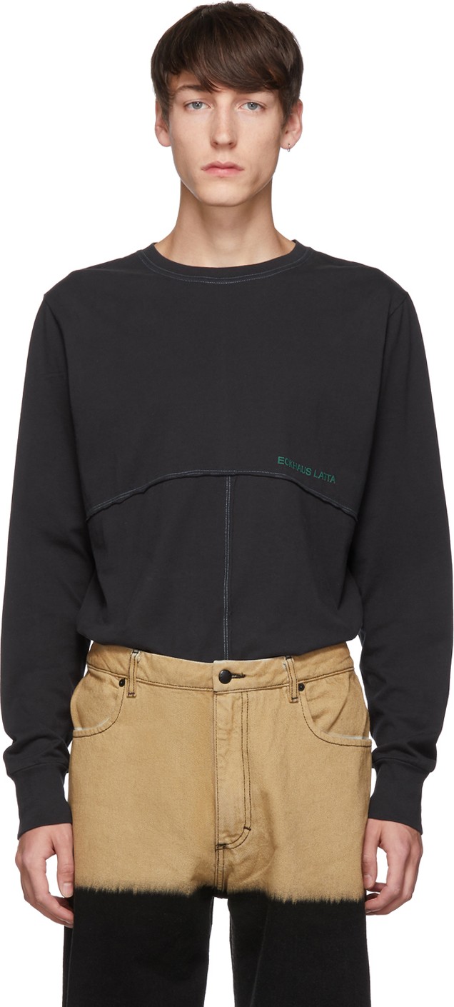 Eckhaus Latta Black Stretch Limo Lapped Long Sleeve T-Shirt