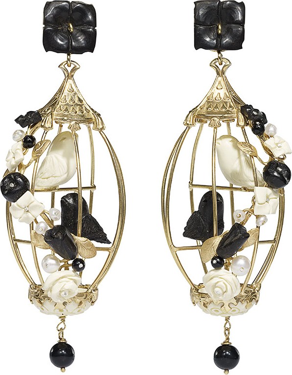 Of Rare Origin Lovebirds Onyx Drop Earrings  Black/White
