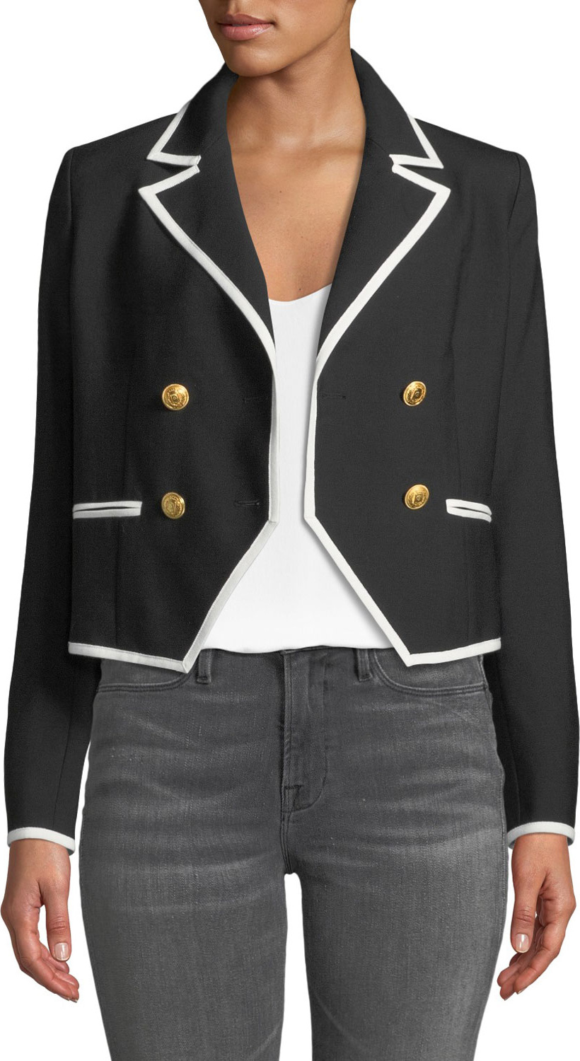 FRAME DENIM Double-Breasted Wool Jacket w/ Contrast Edges