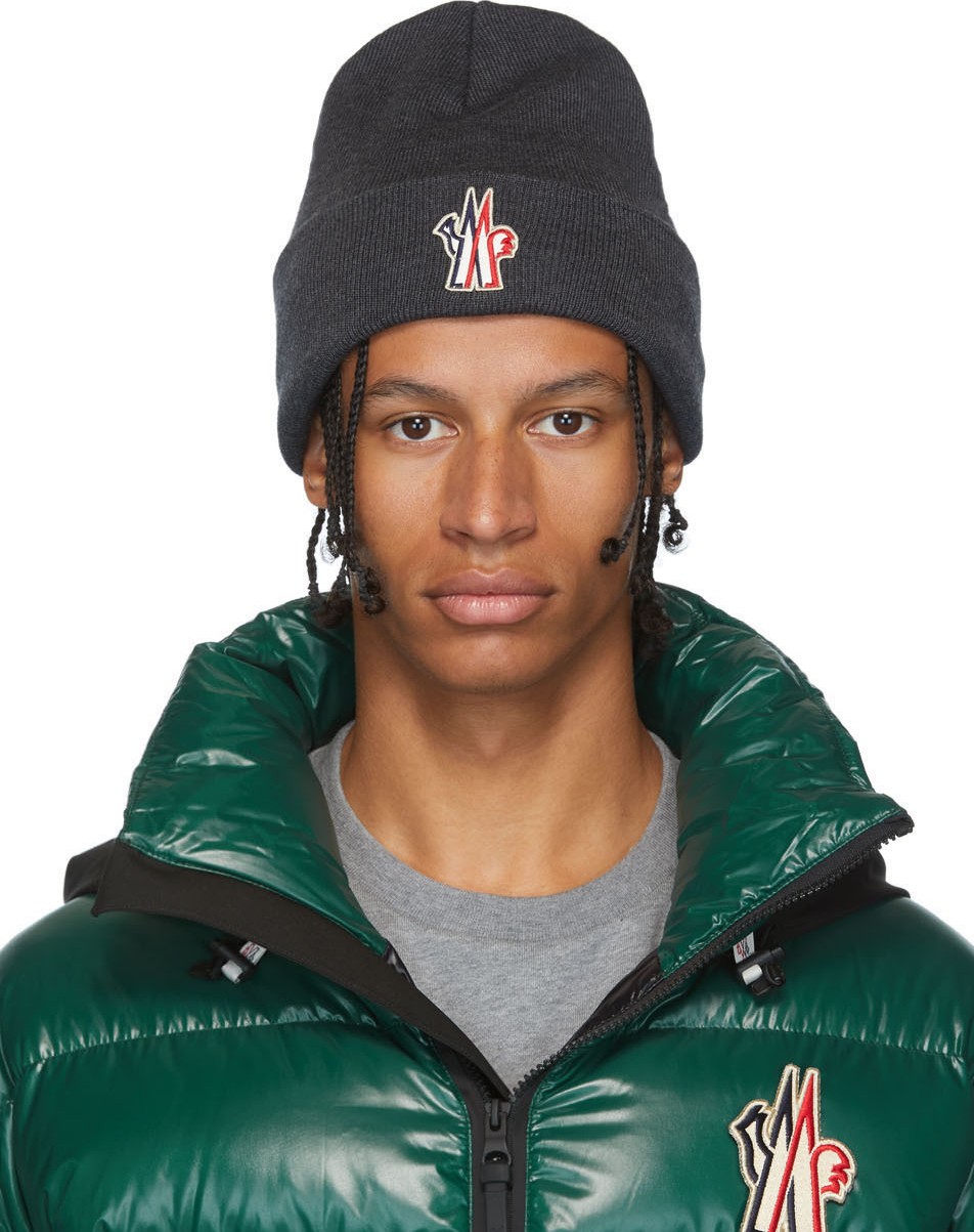 Moncler Grey Big Logo Beanie