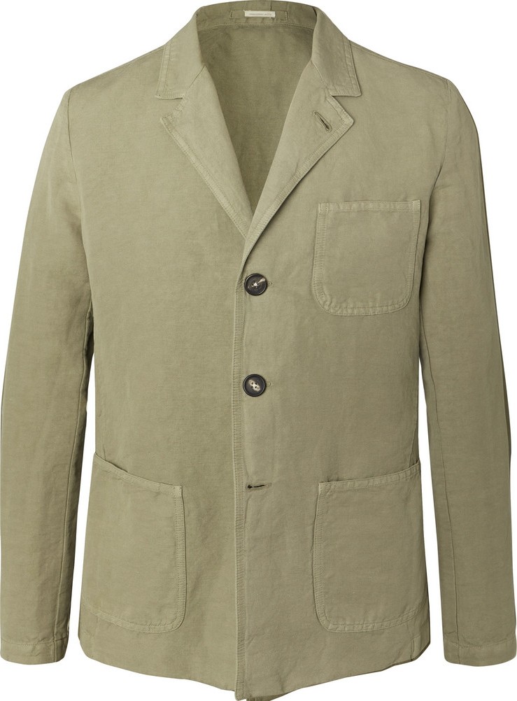 Massimo Alba Green Unstructured Linen and Cotton-Blend Blazer