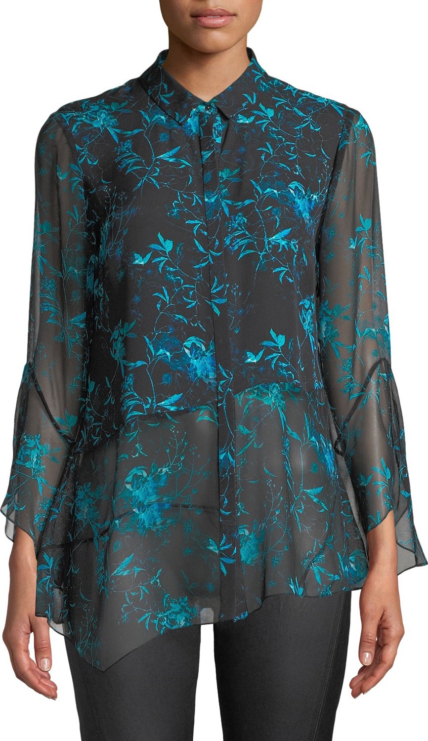 Elie Tahari Layla Floral-Print Silk Blouse