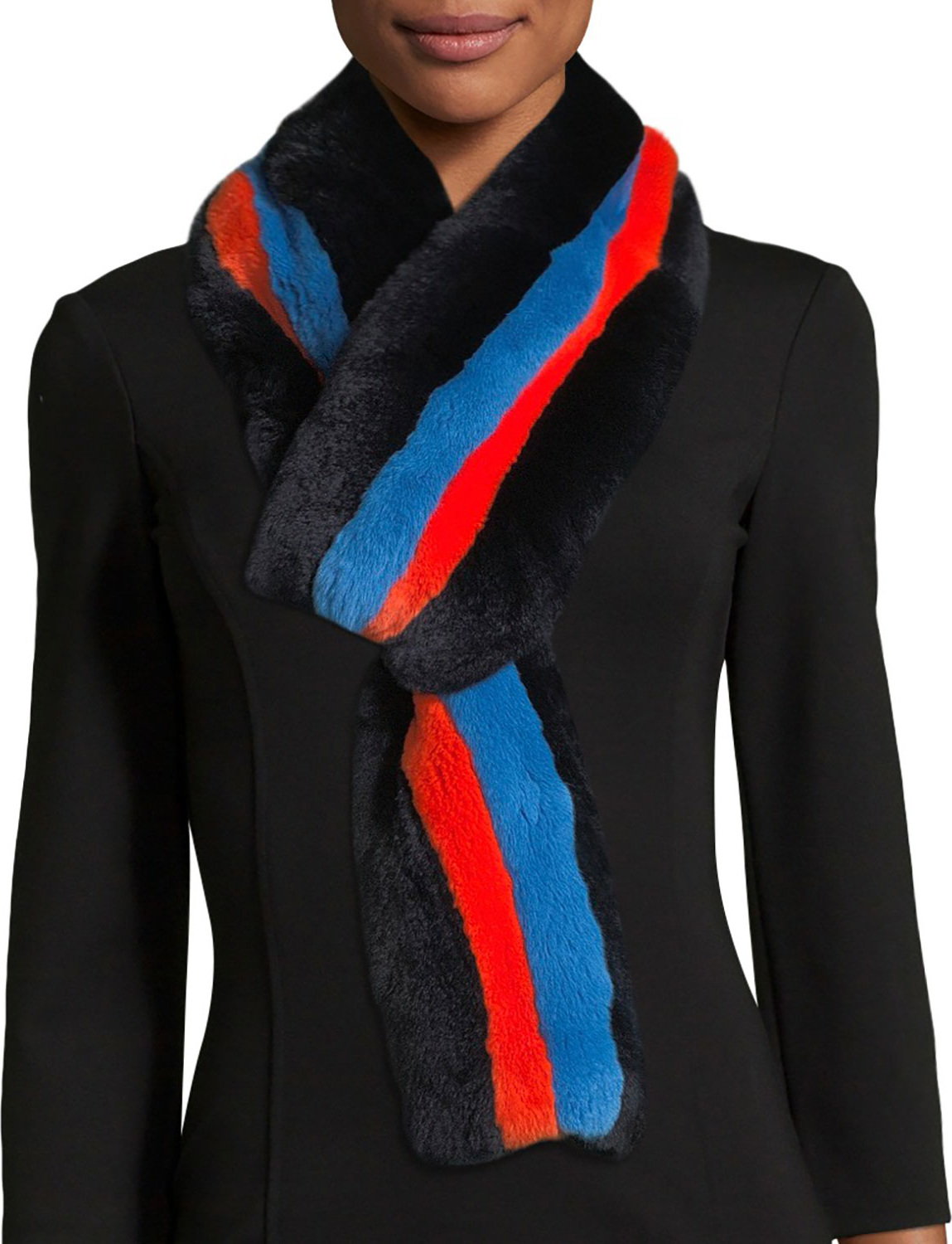 Kule Lars Striped Rectangle Fur Scarf