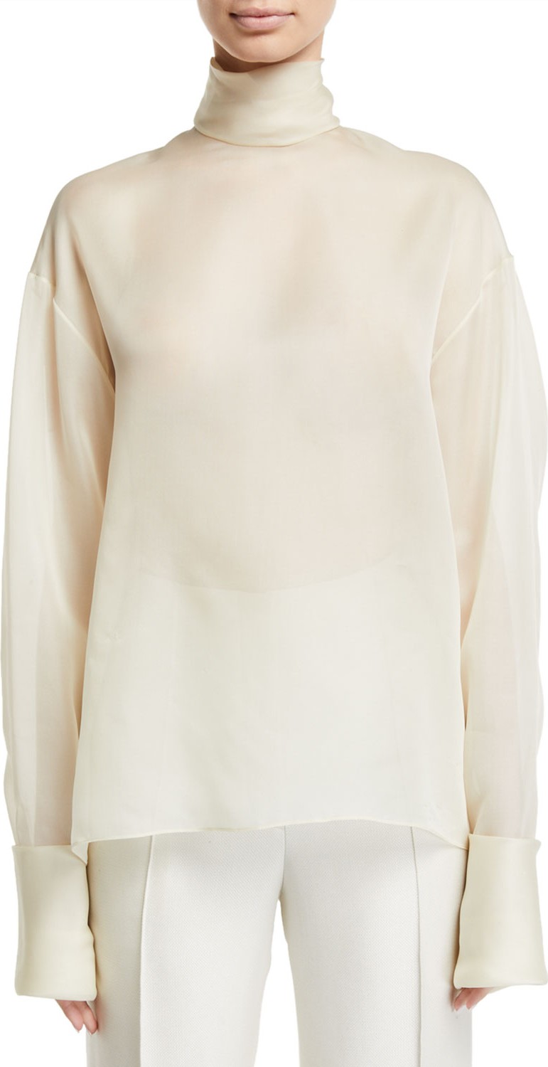 THE ROW Karlee Silk Chiffon Turtleneck Blouse