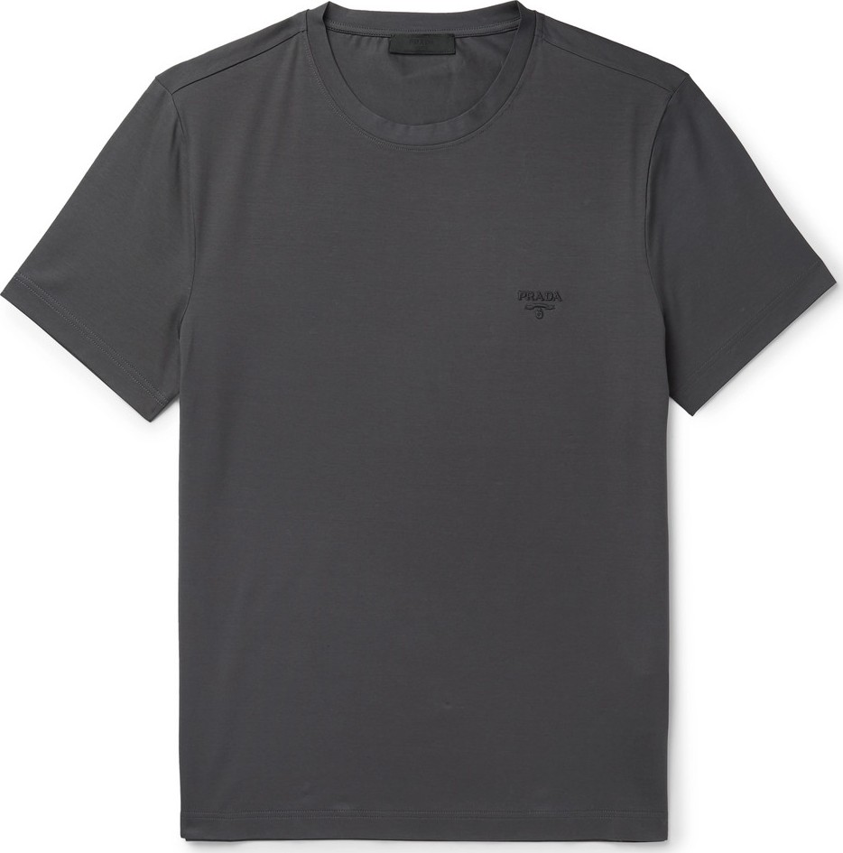 Prada Slim-Fit Logo-Embroidered Stretch Cotton-Jersey T-Shirt