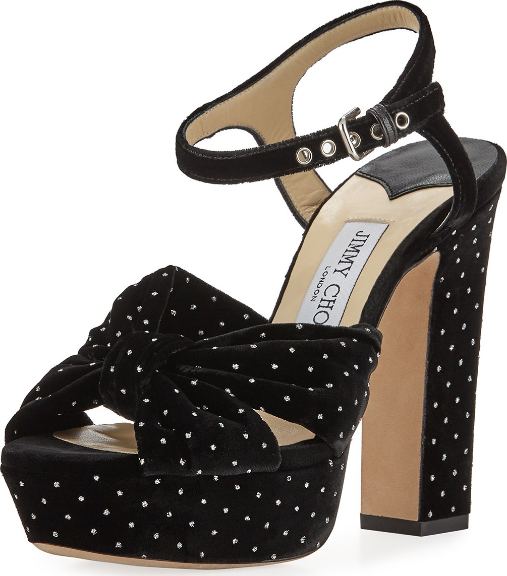 Jimmy Choo Heloise Glitter Spotted Velvet Platform Sandals