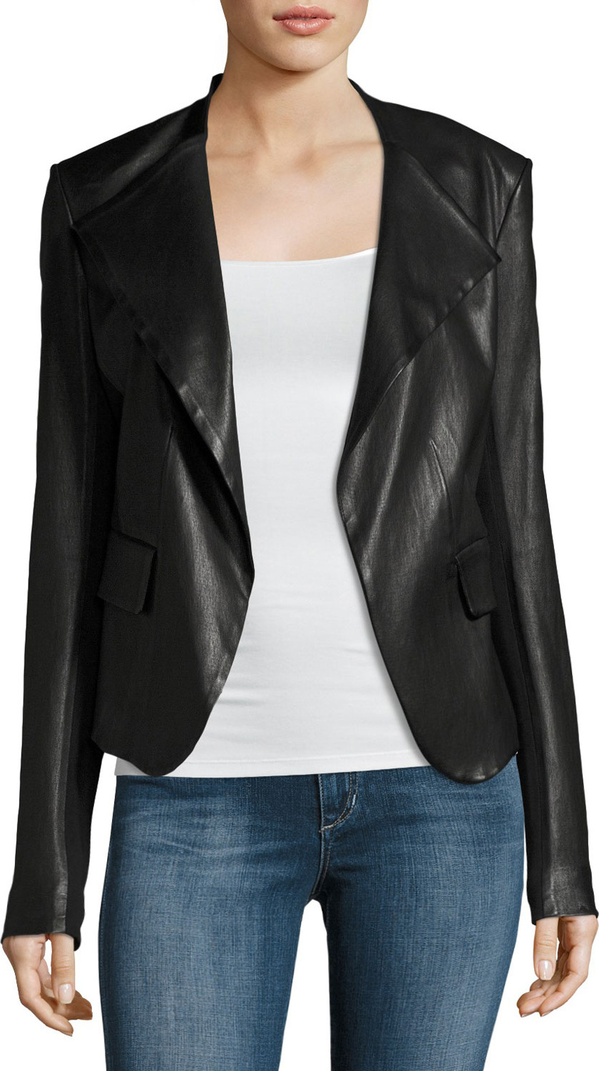 Theory Peplum Jacket Leather Jacket, Black