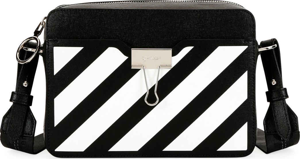 Off White Diagonal Leather Camera Shoulder Bag