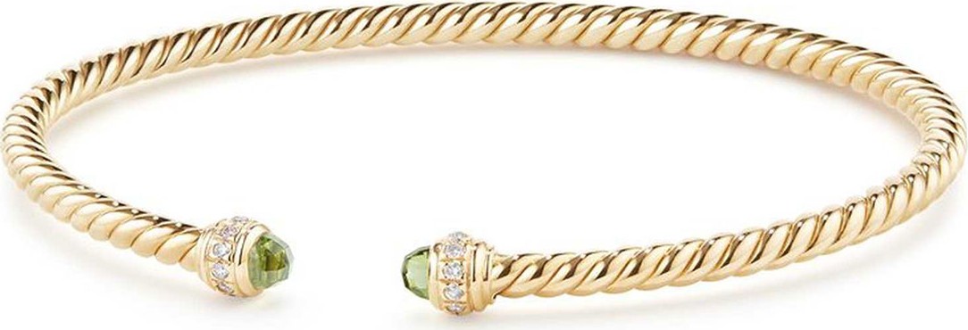 David Yurman 18k Gold CableSpira® Bracelet w/ Peridot, Size M