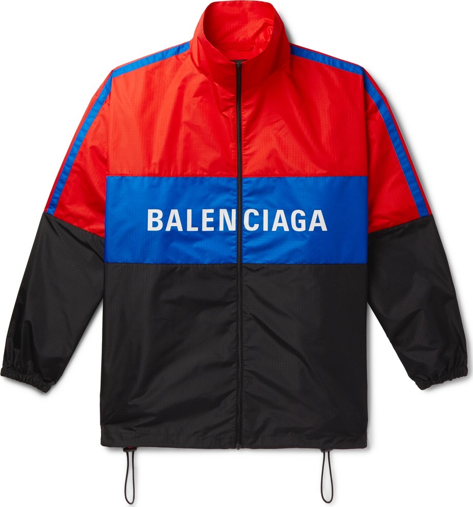 Balenciaga Oversized Colour-Block Logo-Print Ripstop Jacket