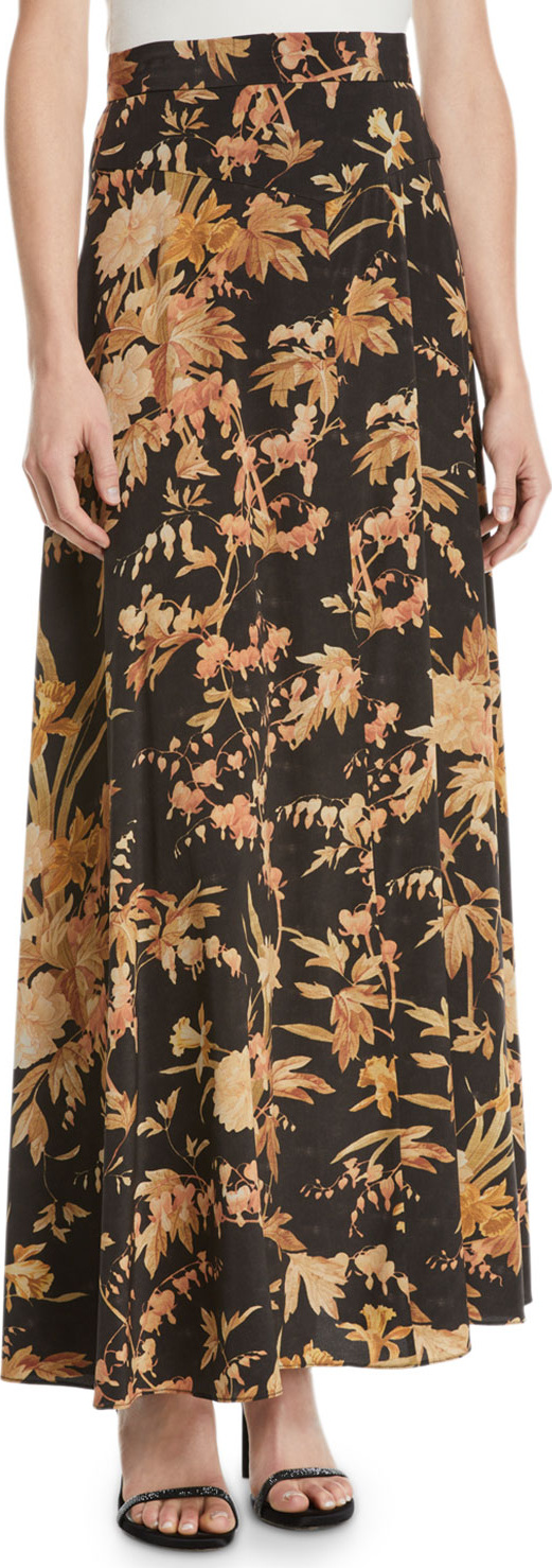 Zimmermann Unbridled Basque Floral-Print Maxi Skirt