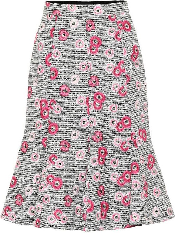 Giambattista Valli Floral-embroidered tweed skirt