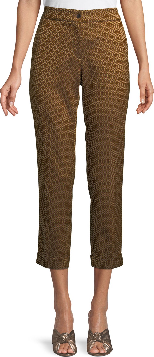 Etro High-Rise Straight-Leg Tile-Print Cropped Pants