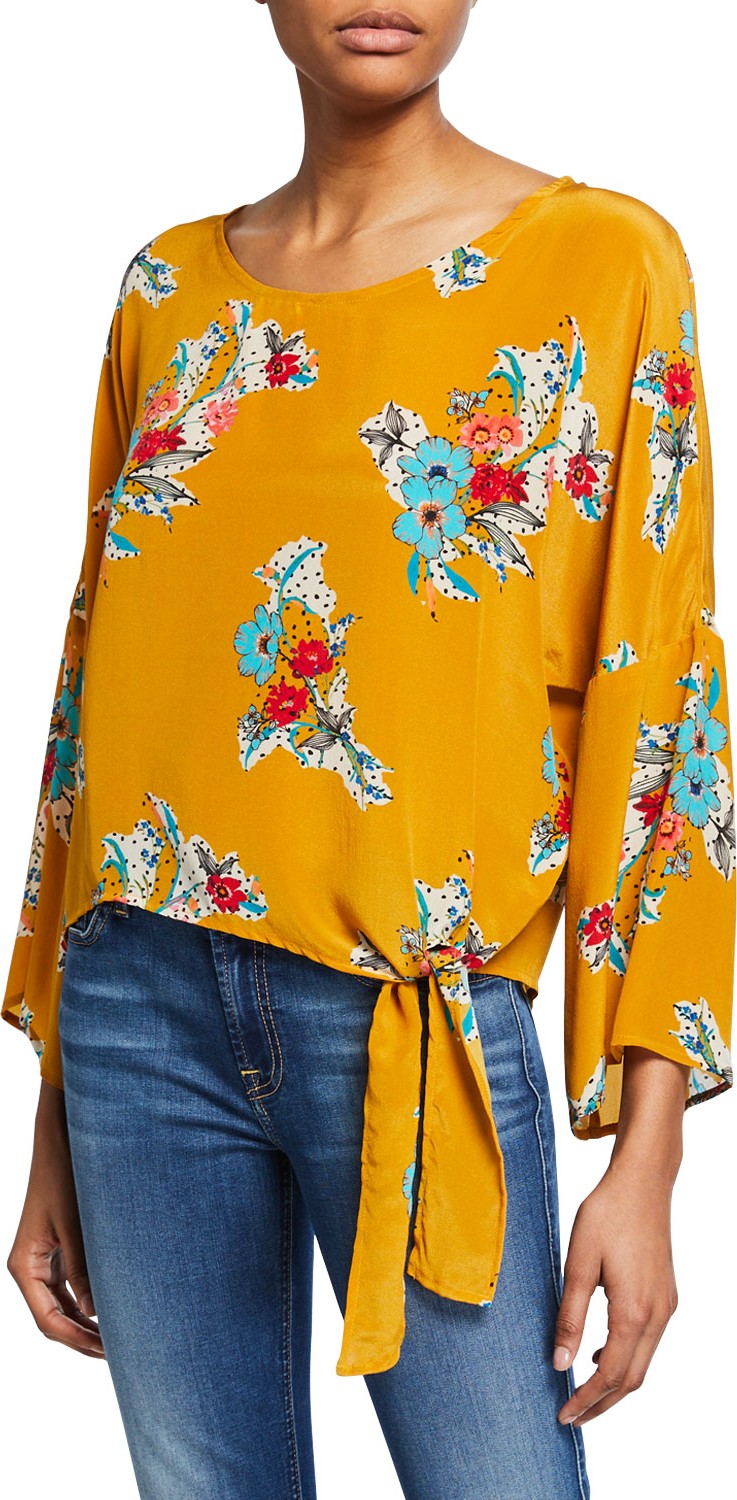 Tolani Ashlyn Floral-Print Bracelet-Sleeve Tie-Front Tunic