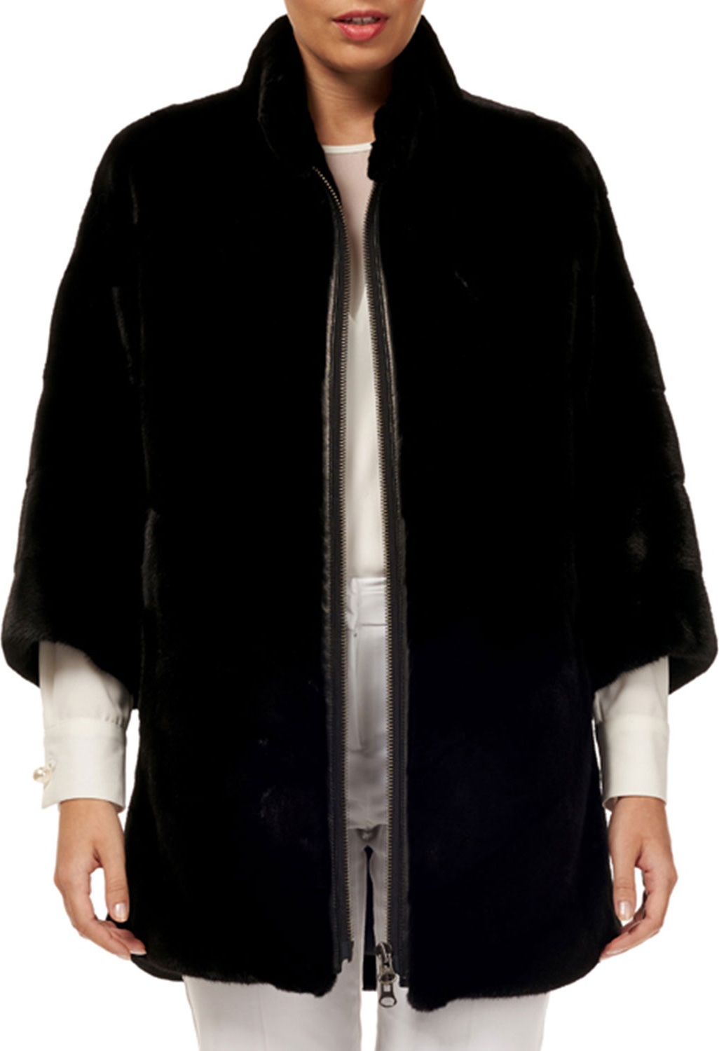 Gorski 3/4-Sleeve Zip-Front Short Nap Mink Fur Jacket Gorski 3/4-Sleeve Zip-Front Short Nap Mink Fur Jacket