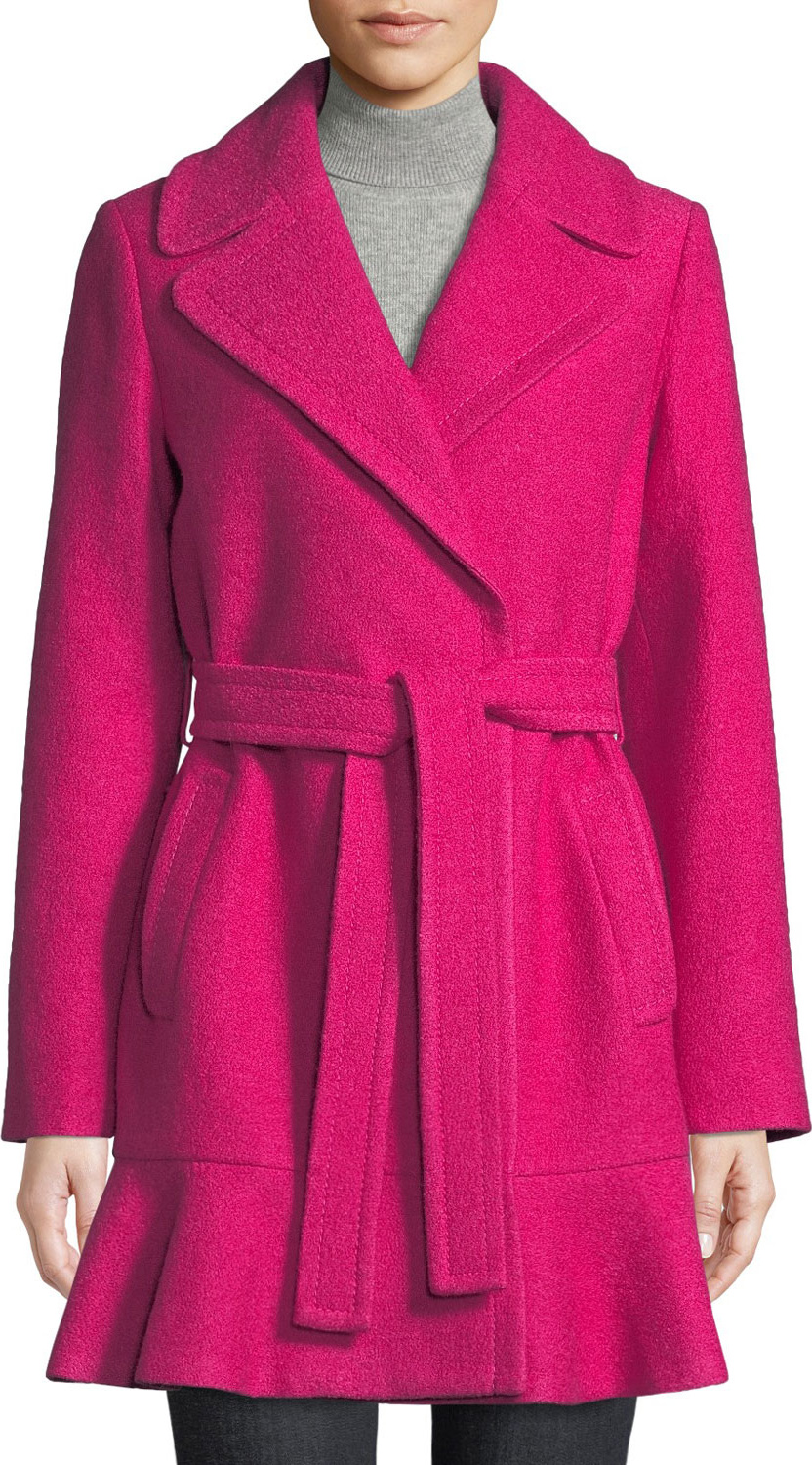 Kate Spade New York transitional boiled flounce-hem wool coat