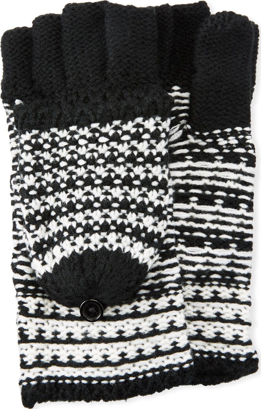 Rebecca Minkoff Patchwork Jacquard Pop-Top Mittens