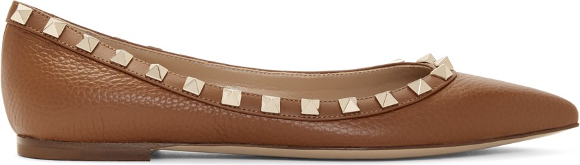 Valentino Brown Valentino Garavani Rockstud Ballerina Flats