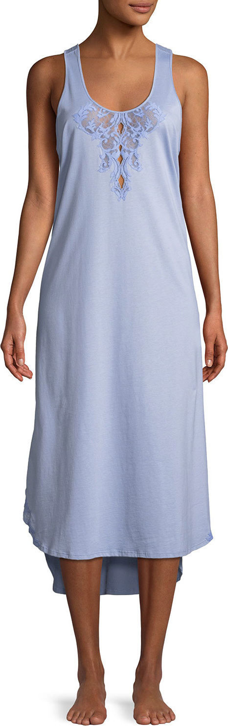 Natori Bliss Lace-Inset Sleeveless Cotton Nightgown
