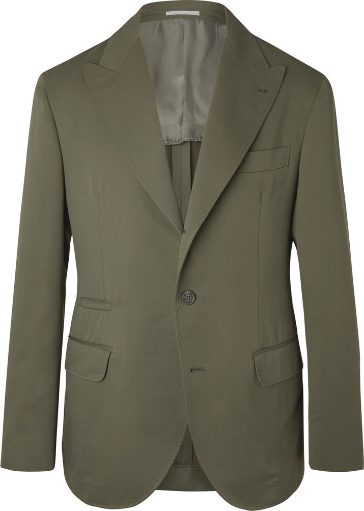 Brunello Cucinelli Army-Green Wool and Cotton-Blend Twill Suit Jacket