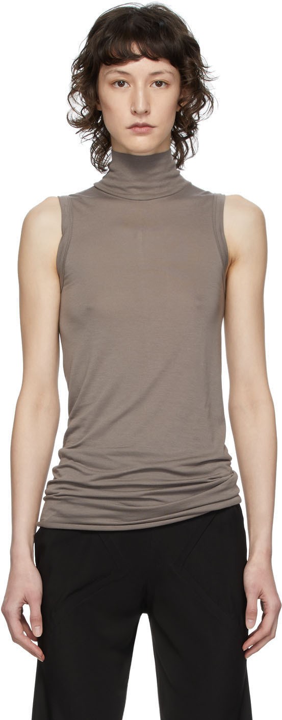 Rick Owens Lilies Grey Heavy Jersey Sleeveless Turtleneck Sweater