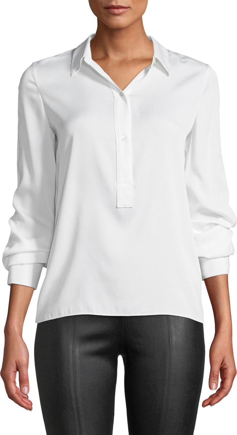 Vince Slim-Fit Silk Button-Front Popover Shirt